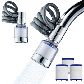 LUPATDY Tap Extension with Water Filter, 360 Degree Tap Attachment Rotatable, Multifunctional Tap Extender with 3 Water Filters, Tap Adapter for Taps Kitchen and Bathroom