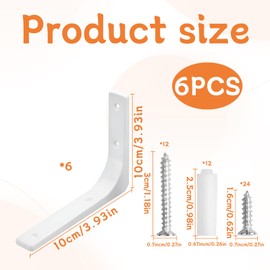 Shelf Brackets,6Pcs Shelf Bracket,Brackets for Shelves,100mm*100mm White Shelf Brackets,L Bracket for Shelf Shelf Bracket Corner Brace Angle Bracket Shelf Support Wall Hanging