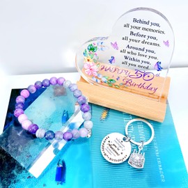 50th Birthday Gifts for Women – Unique Heart Plaque with Inspirational Quote and Pink Jasper Stone – Thoughtful 50th Birthday Gifts for Mum, Her, Wife, Sister, or Best Friend