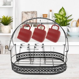 Yardwe European Ceramic Tea Set Wire Rack Display Stand Service for Tea Cups Bracket Metal Stand for Coffee Cups and Saucers (Black)