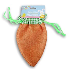 The Spring Shop Easter Fabric Carrot Shaped Drawstring Gift Bags - 2 Count - 5 x 9.5 Inches