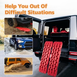 Donext Recovery Traction Boards, Offroad Tracks Board, Traction Tire Ladder, 4WD Traction Mats for Sand, Mud & Snow, Snow Chains(41in-Red)