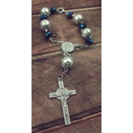 Blue Beads St Benedict Car Rosary Protection Charm Medal Cross Crystal Beaded Auto Mirror Rearview Amulet