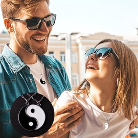 COYUN Set of 2 Yin Yang Pair Necklaces, Taichi BFF Chains, Friendship Necklaces, Partner Jewellery Chains for Best Friends, Lovers and Couple Gifts (Silver), Metal