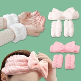 Facial Cleansing Ribbon Headband and Wristband Set White 2ea