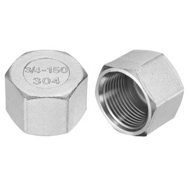 sourcing map 2pcs Hex End Cap 304 Stainless Steel Nut, NPT 3/4" Female Thread Pipe Fitting, Gas Line Water Line Stop Valve Cap Tubing Ends for Plumbing Fittings, Silver Tone