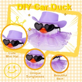 MuMyer Rubber Duck Car Ornament, Yellow Duck Car Dashboard Decoration Accessories with Mini Hat Sunglasses and Skirt for Car Dashboard Decoration Accessories(A2)
