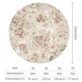 Vintage Flower Round Tablecloth, Lovely Red White Roses Watercolor Waterproof Wrinkle Resistant Tablecloth, Table Cover, Banquet, Indoor, Outdoor, 60 Inches