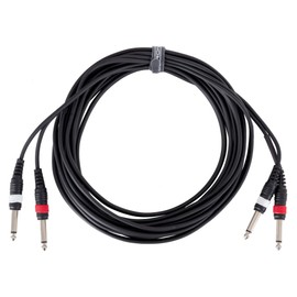Pronomic J4J-6 Audio Cable - 2 x 6.3 mm Mono Jack to 2 x 6.3 mm Mono Jack - Length: 6 m - Flexible and Robust - Colour Coded Plugs - Black