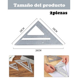 Escuadra, Escuadras para carpintero,2 Piezas de Aluminio para Carpintero Profesional, 18x26 cm, Herramienta de Medición Precisa para Carpintería y Construcción