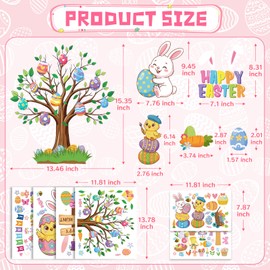 GULWAT 188 PCS Easter Window Clings, Lager PVC Eggs Bunny Chicken Glass Windows Stickers, Double -Sided Removable for Home,Classrooms, Spring Happy Easter Party Kids Gifts Decorations
