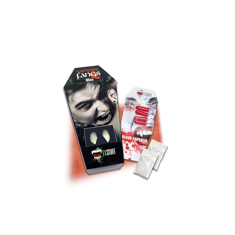 FXSTUFF Men's vampire teeth + artificial blood capsules + moulding