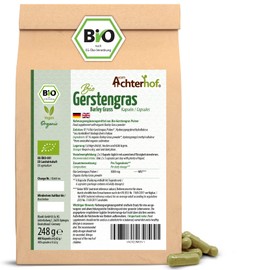 Barley Grass Capsules Organic Refill Pack of 400 | Finely Ground Barley Grass in Capsule Format | From Controlled Organic Cultivation | No Additives | Vegan Capsule Cover | from Achterhof