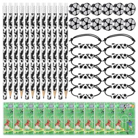 Kaisibum Pack of 48 Football Party Bags Boys Set with 12 Football Pencils, 12 Erasers, 12 Bracelets and 12 Football Toys for Football Fans and Children