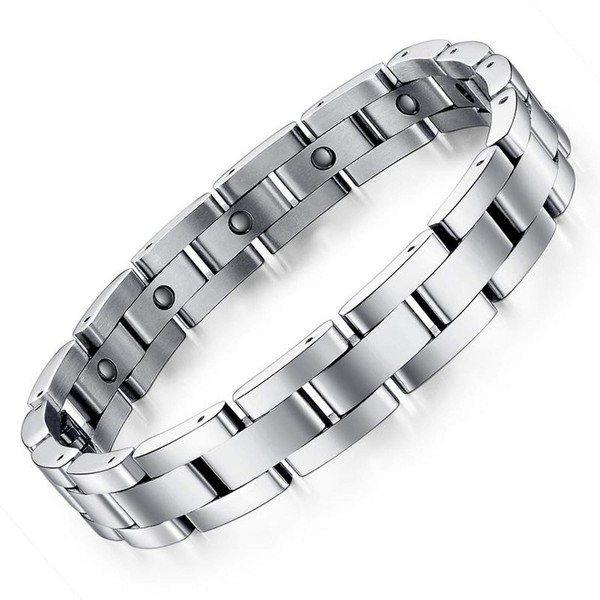 Feraco Magnetic Bracelets for Men Sleek Titanium Stainless Steel Magnetic Bracelet with Sizing Tool, Jewelry Gifts for Men (Silver)