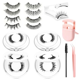 Pestaas Magnticas, 4 Pares con Rizador de Pestaas, Con Aplicador, Aspecto Natural, No Necesitan Pegamento, Reutilizables, Suaves con Fciles de Usar y 