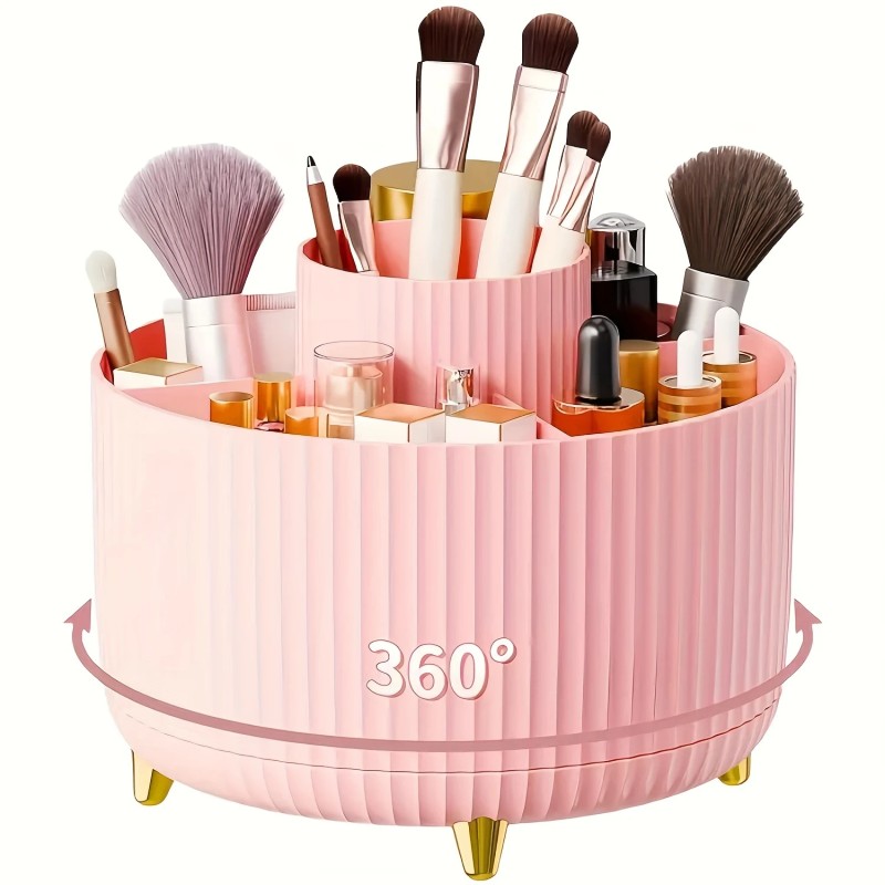 360 Rotating Makeup Organizer-1pc Plastic Cosmetic Storage 5 Compartments Eco-Friendly