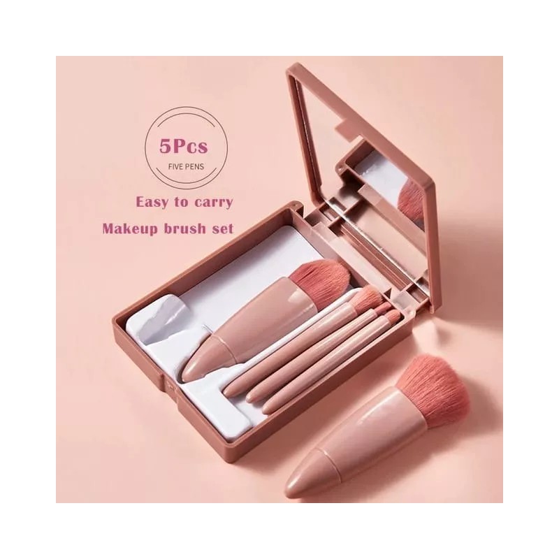 KFMX Juego De 5 Brochas De Maquillaje Portátil Con Espejo