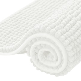SUBRTEX Bathroom Rugs Chenille Bath Rug Soft Short Plush Bath Mat Soft Shower Mat Water Absorbent Shower Mat Quick Dry Machine Washable(White 36"x24")