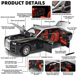 OANMYJJO Car Toys for Boys 1/18 Diecast Cars Phantom Model Car Kits Collectible Suitability for Children and Adults,Pull Back Cars with Light and Sound,Toy Cars for Boys Age 4-7（Silver）