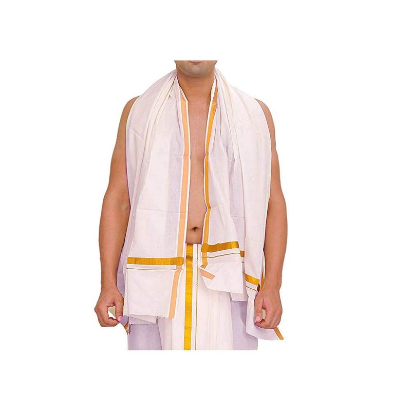 Stylesindia Cotton Angavastram (Towel) 1.2 Meters Length with Resham Thalapaty