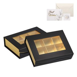 Chocolate Boxes Packaging, Black Chocolate Box Empty Mini Treat Boxes with Magnet Adsorption and Dividers Packing Boxes for Homemade Chocolates, Truffles, Candy, 2 pack (6 Lattices)