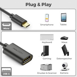 deleyCON 2 Pack USB 2.0 High Speed OTG Adapter - USB A to USB Micro B - S7 S7 Edge S6 S6 Edge S5 S4 Note 5 4 3 - Black