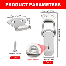 YIXISI 3 Sets Spring Loaded Toggle Catch Latch with Lock Hole, 112mm Hasp Toggle Clamp Clips, Duck Billed Buckles for Cabinet Drawer Case Box Toolbox, with 12 M4X16 Screws