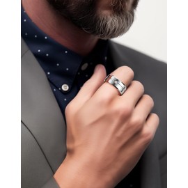 MomentWish 8mm Tungsten Rings for Men, Valentine's Day Gift Birthday Gifts, Engagement Ring Silver Tungsten Eternity Band-Size10