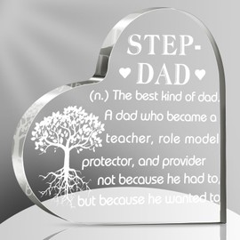Geelin Thanks Gift for Step Dad Acrylic Heart Plaque Gift for Desk Decor Step Father Present from Stepdaughter Stepson for Father's Day Anniversary Christmas Birthday(Thankful)