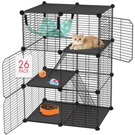 VISCOO Cat Cage, 3-Tier DIY Catio Cat Enclosures, 24" x 16" x 36" Cat Playpen Indoor & Outdoor with Hammock, Detachable Metal Wire Kennel Cats Crate, 2x1x3 Exercise Place for 1-2 Cats/Kitten