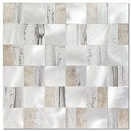 BeNice Peel and Stick Backsplash Metal Kitchen Backsplash Tiles,Peel and Stick Wall Tiles Metal Tile Stickers Gray 5sheets)
