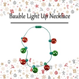 VFM e-Store - Christmas Light Up Necklace Christmas Bauble Decoration X 1 Stocking Filler Xmas Present Celebration Festive Winter Ornaments - One Size Red, Green