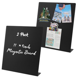 2 Pack Magnetic Board,Magnet Board,Metal Magnetic Bulletin Board,Magnet Display Stand for Home, School, Kitchen, Office (Black)