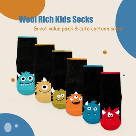 Boys Wool Socks Kids Winter Warm Socks Thermal Crew Socks for Boys Monster 6 Pairs 6-8 Years