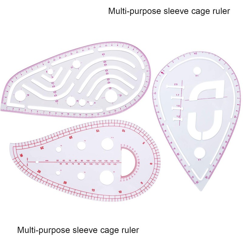 9 Pieces French Metric Ruler Bevelled Transparent Ruler Curve Shaped