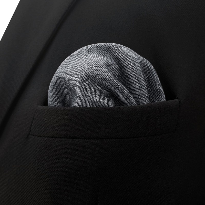 SHLAX&WING Solid Gray Men's Long Necktie Extra Large Pocket Square