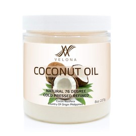 Coconut Oil 76 Degree by Velona - 16 oz | 100% Pure and Natural Carrier Oil | in jar | Refined, Cold Pressed | Skin, Face, Body, Hair Care | Use Today - Enjoy Results