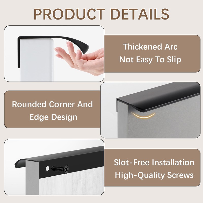 6 Pack Concealed Kitchen Cupboard Handles, Black Cabinet Handles Back