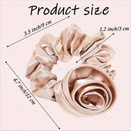 Rose Hair Scrunchies for Women Satin Hair Ties,Flower Hair Accessories Gentle No Pull Elastic,Floral Hair Accessories for Wedding Bridal, Everyday Ponytail Holder (apricot)