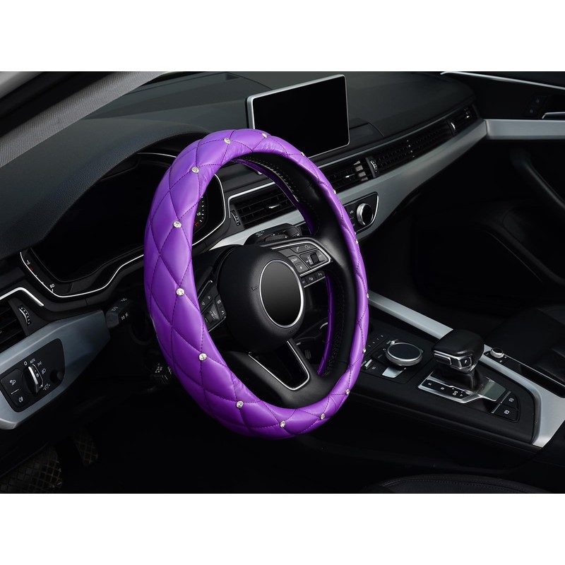 KAFEEK Diamond Soft Leather Steering Wheel Cover with Bling Bling