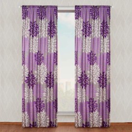 Elefantito Cortinas Chelsea 2 Paneles De 1.30 X 2.20 Lila Flores
