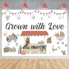 Jollyboom Locally Grown Baby Shower Decorations Boys, Farmers Market Decor 7x5ft Grown with Love Backdrop Fruit Background Banner Photo Props for Farmers Market Baby Shower Decorations Garden Farm