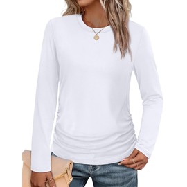 Long Sleeve T Shirts for Women Loose Fit Ruched Tops Crew Neck White Tees Cruise Travel Outfits Teen Girl 2025 S