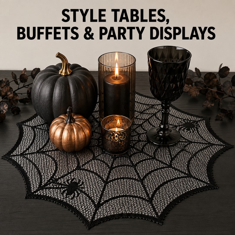 30cm Black Spider Web Placemat for Halloween – Lace-Style Round