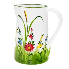 Hand Made Italian Ceramic Jug Large Jug with Flower Meadow Pattern Pitcher with Handle Capacity Approximately 1.5 Litre Height Approx. 19 cm