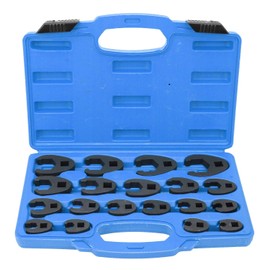 Aramox Juego de 19 piezas de llaves de gallo métricas y estándar, 8-32mm/0.3-1.3in, juego de llaves de tuerca de pie de cuervo, acero Cr-Mo con caja de herramientas