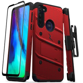 ZIZO Bolt Series for Moto G Stylus (2020) Case with Screen Protector Kickstand Holster Lanyard - Red & Black