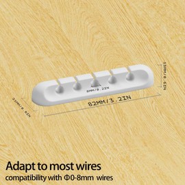 USB Cable Organizer Clips Cord Holder,8 Packs (5-Slots) White Self Adhesive Desk Cord Cable Management