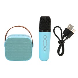 Bluetooth Speaker Microphone Set HD Stereo Rechargeable Retro Portable Karaoke Machine for Kids Adults Party Blue